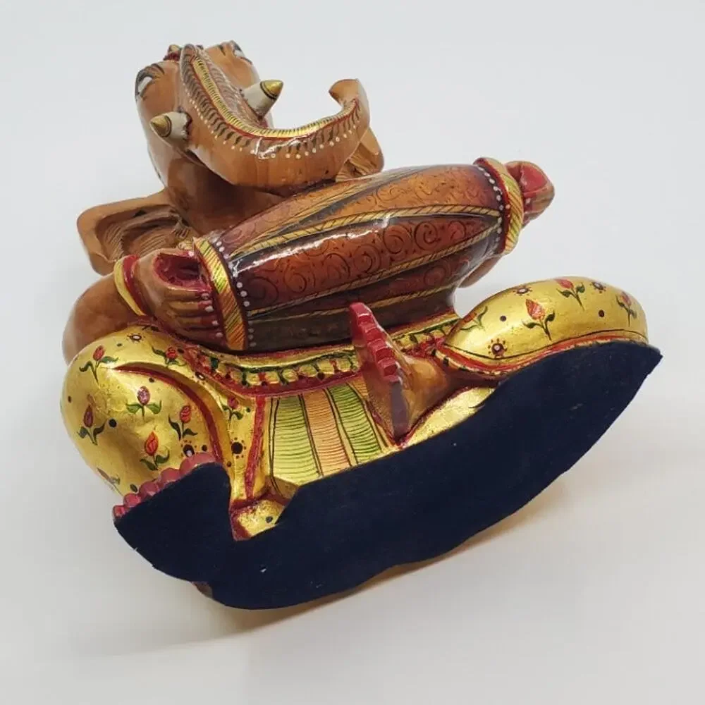 Vintage wood hand painted Ganesha figurine elephant god Ganesha Statue